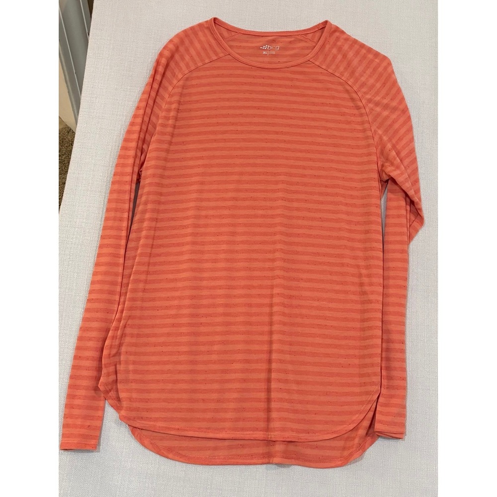 BCG Long Sleeve Active Top Women XL Coral Orange Good Striped Raglan Hem